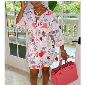 Graphic Button Front Shirt Dress